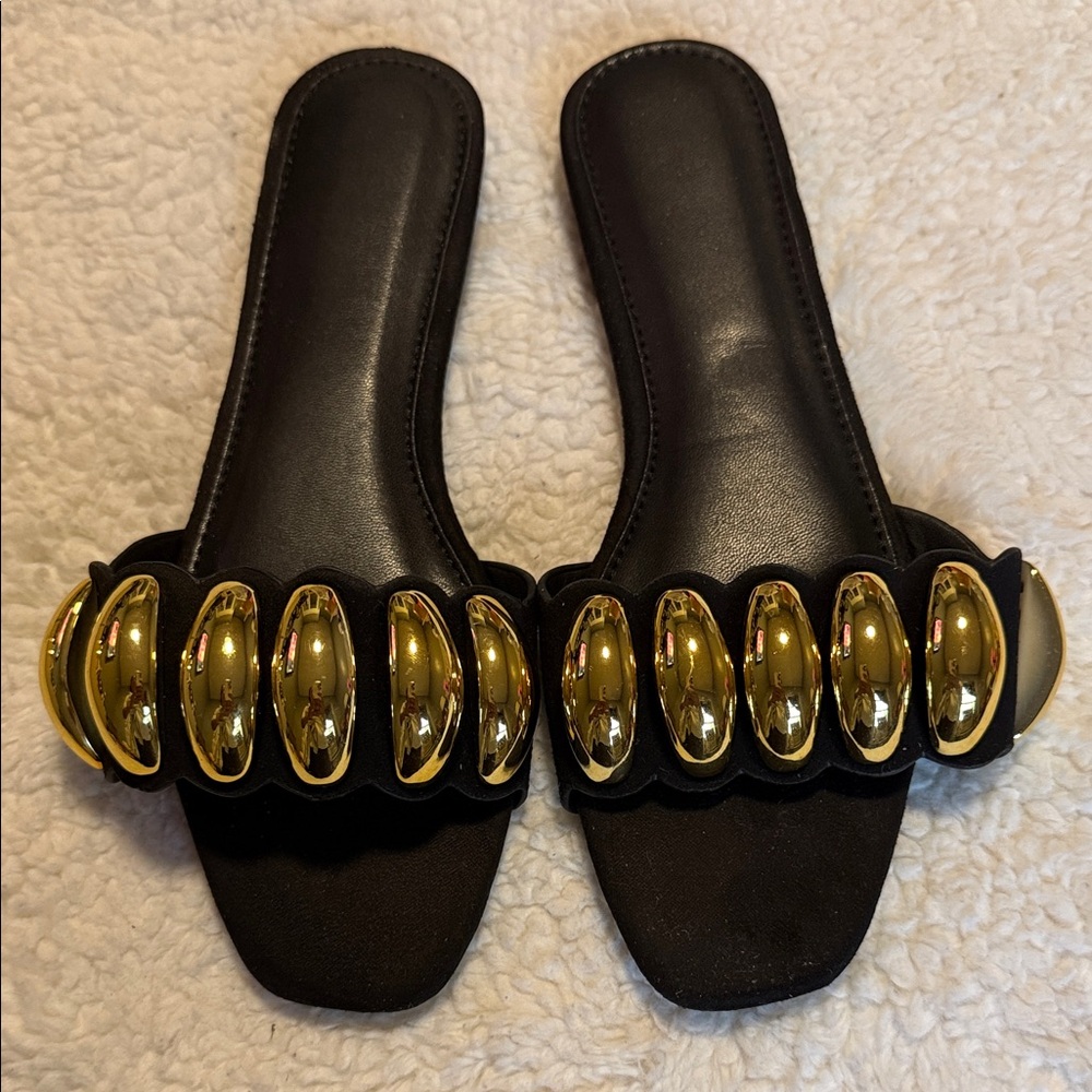 Elegant Black and Gold Women's Slide Sandals